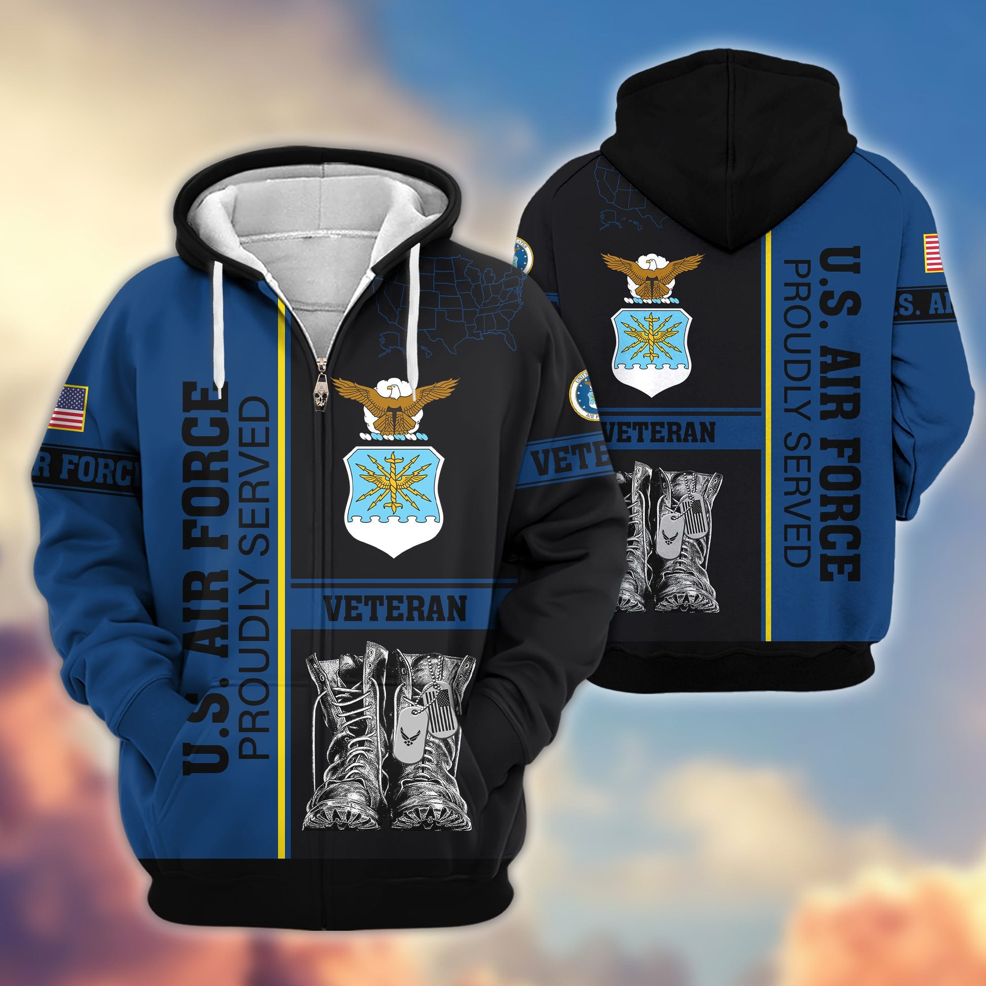 Premium US Veterans Zip Hoodie, Gifts For US Veterans, Gifts On Father's Day, Veterans Day.