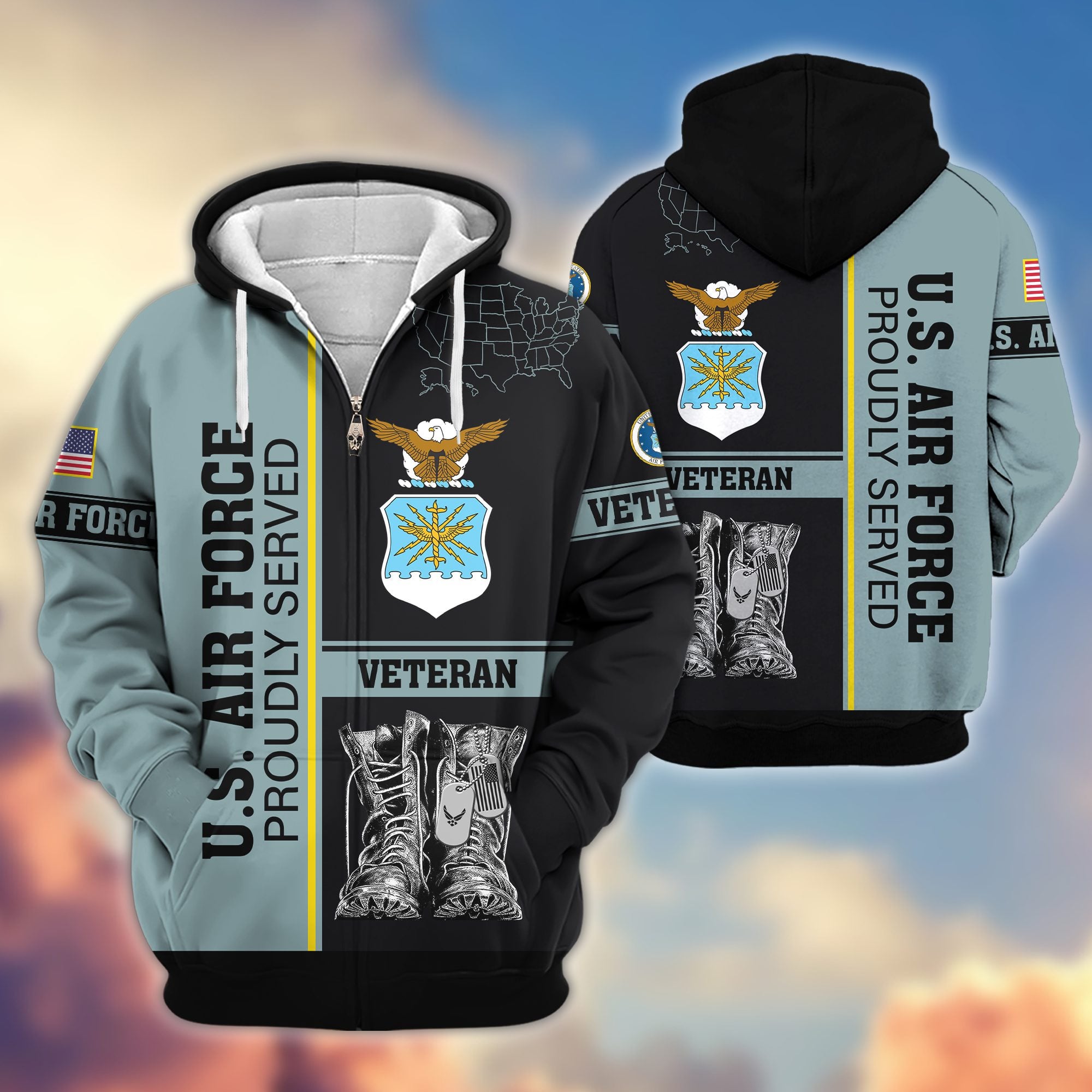 Premium US Veterans Zip Hoodie, Gifts For US Veterans, Gifts On Father's Day, Veterans Day.