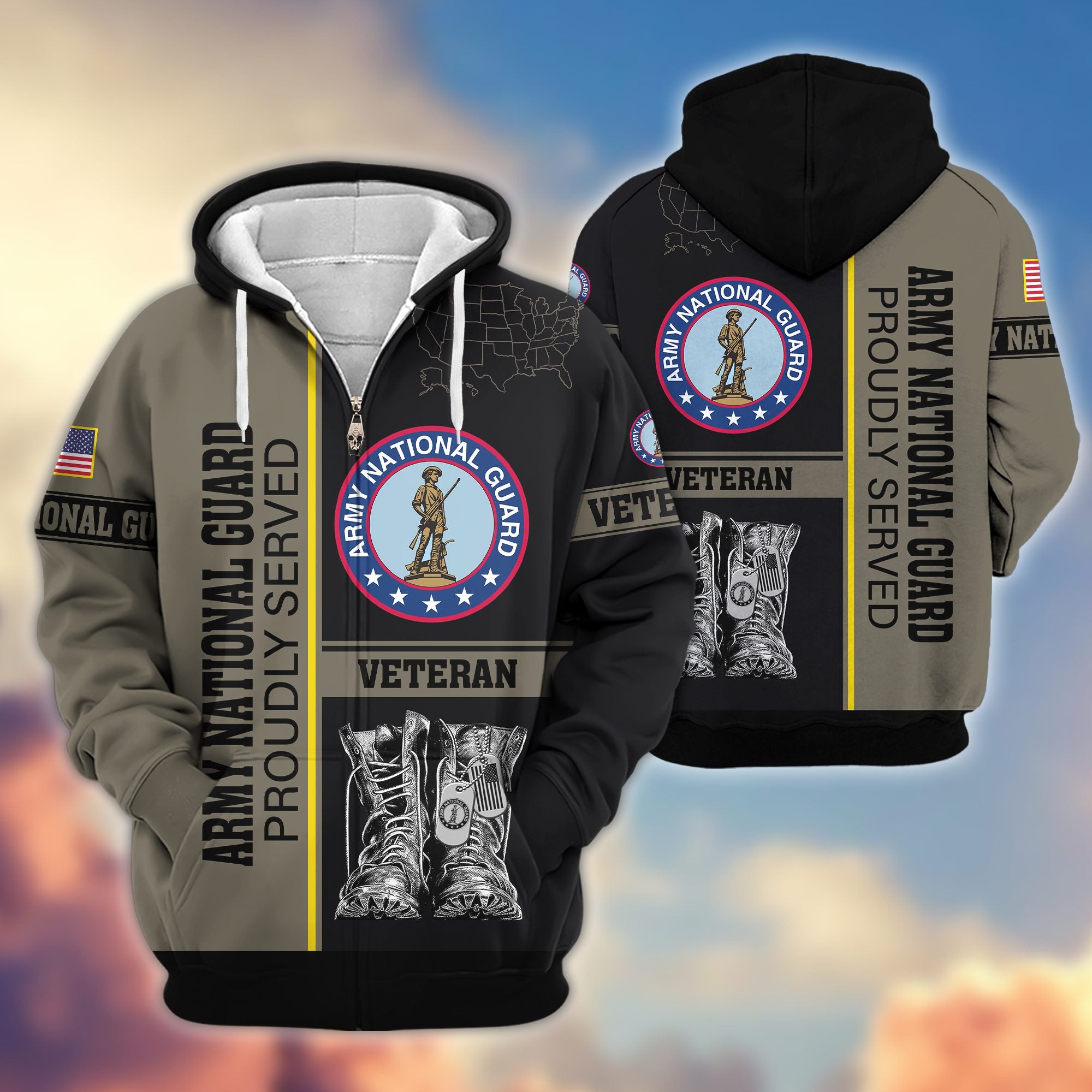 Premium US Veterans Zip Hoodie, Gifts For US Veterans, Gifts On Father's Day, Veterans Day.