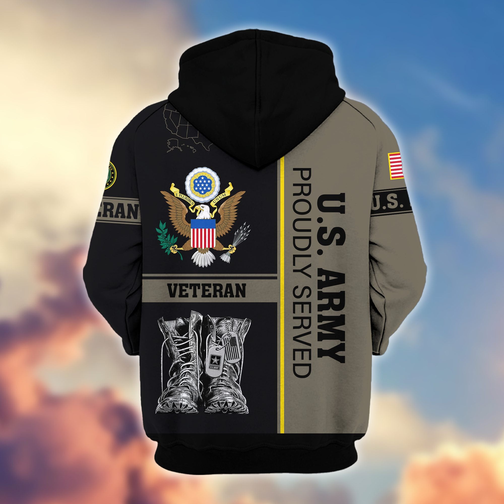 Premium US Veterans Zip Hoodie, Gifts For US Veterans, Gifts On Father's Day, Veterans Day.