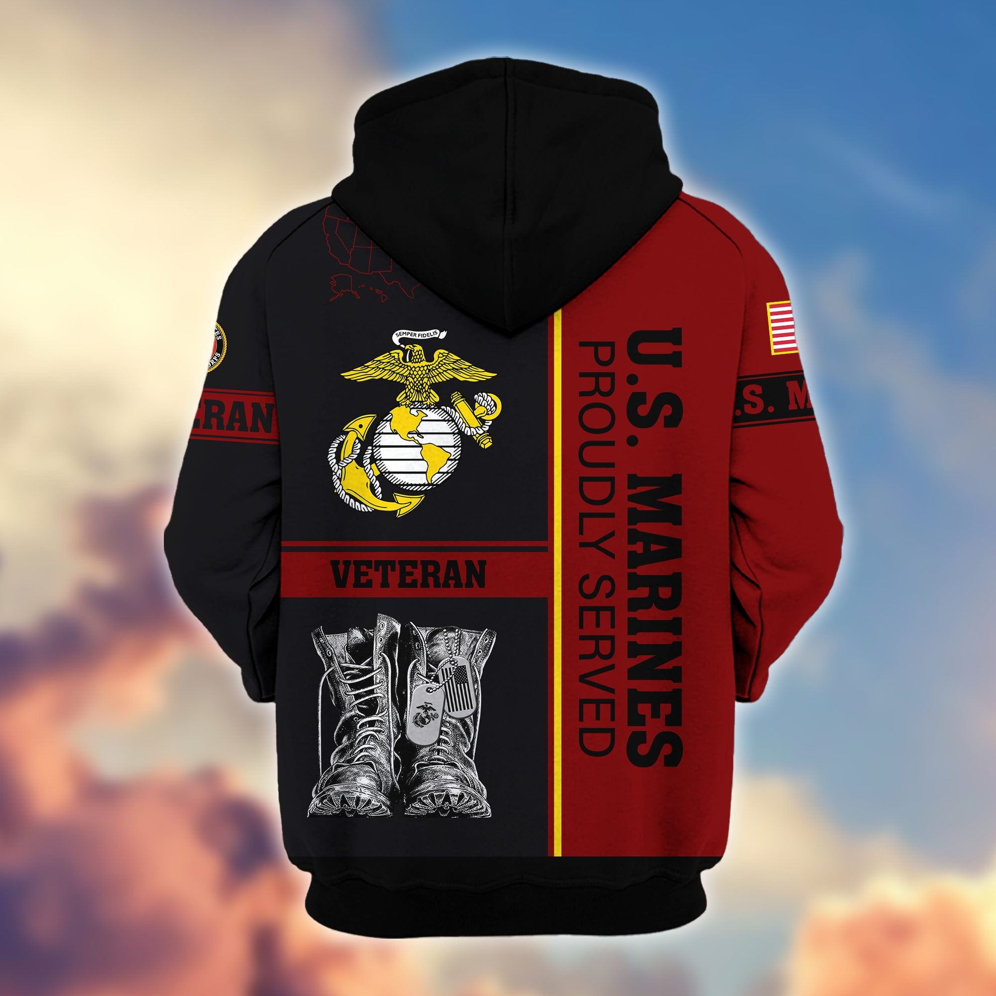 Premium US Veterans Zip Hoodie, Gifts For US Veterans, Gifts On Father's Day, Veterans Day.