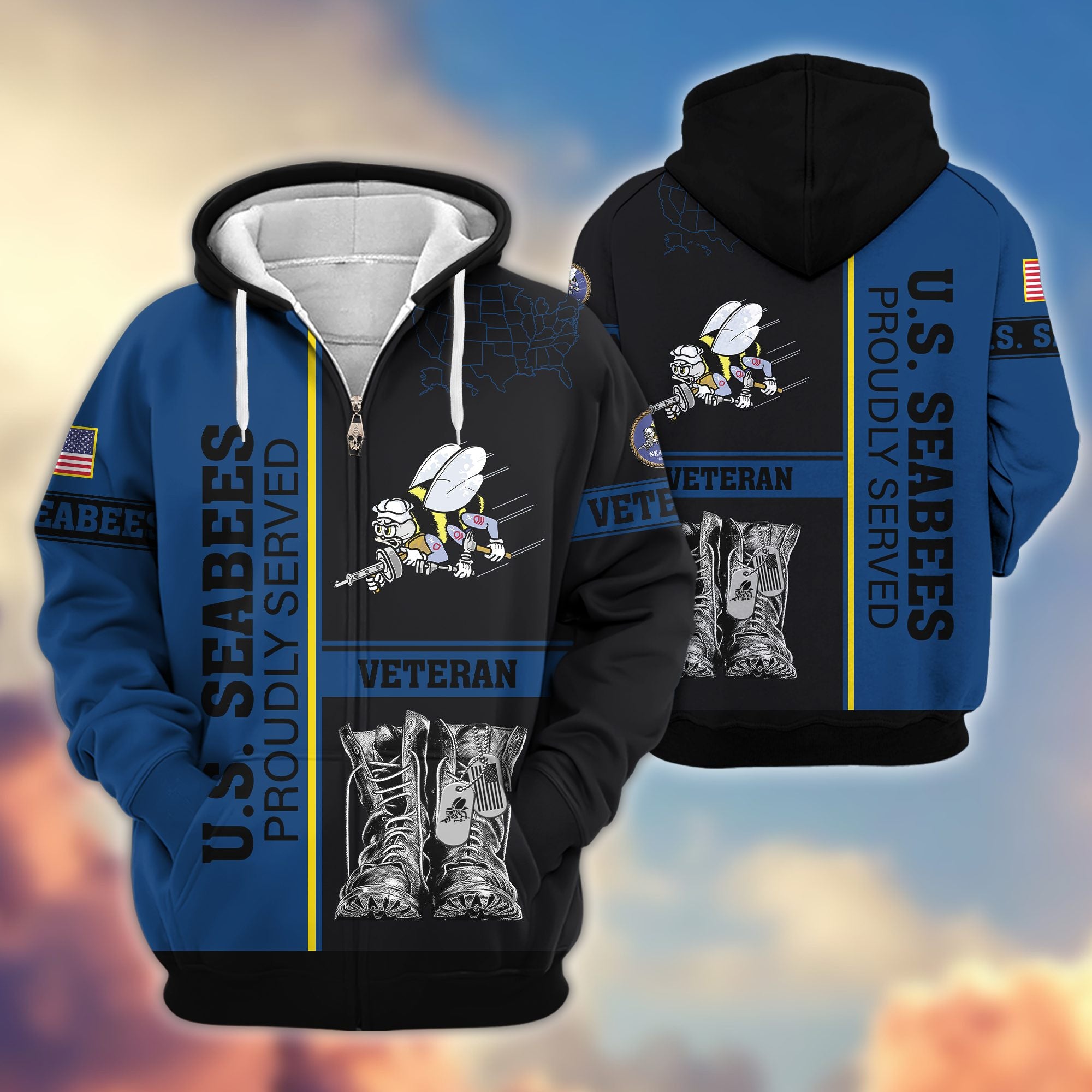 Premium US Veterans Zip Hoodie, Gifts For US Veterans, Gifts On Father's Day, Veterans Day.
