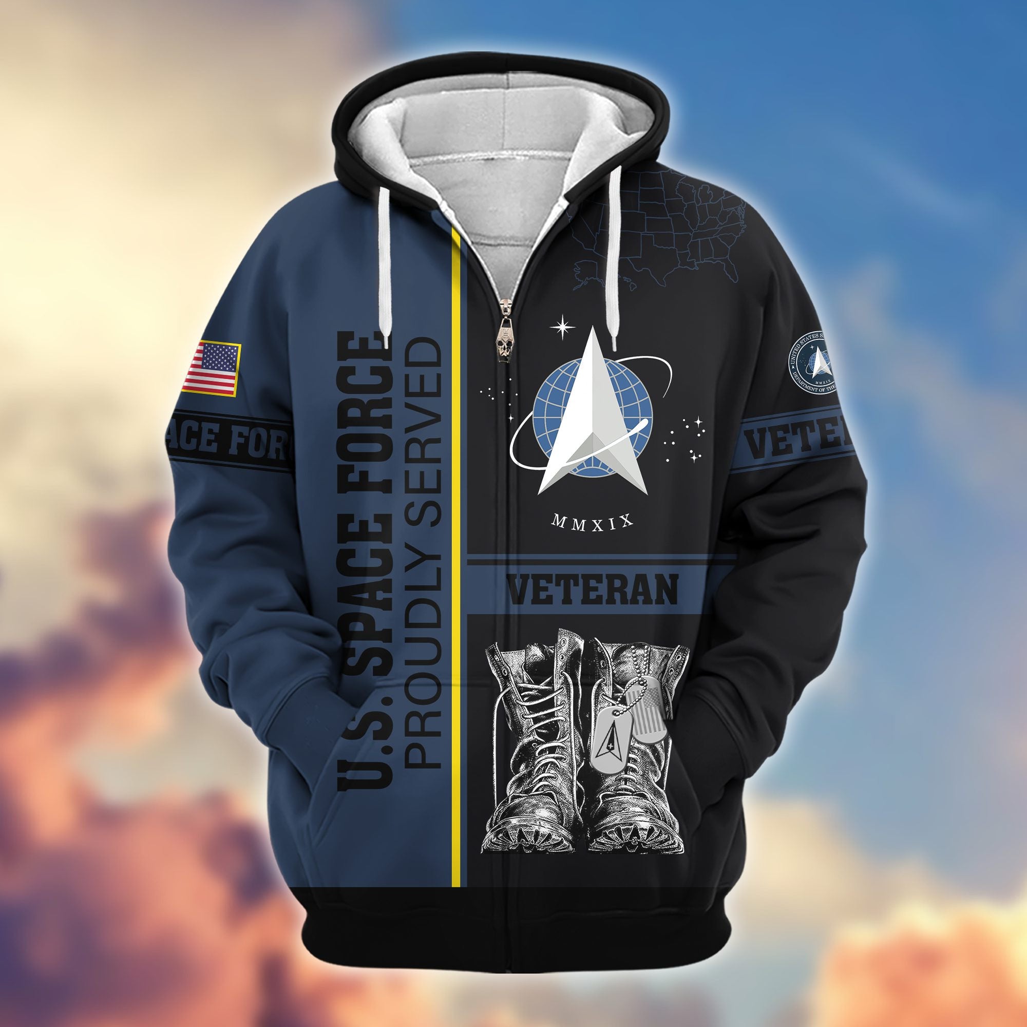 Premium US Veterans Zip Hoodie, Gifts For US Veterans, Gifts On Father's Day, Veterans Day.