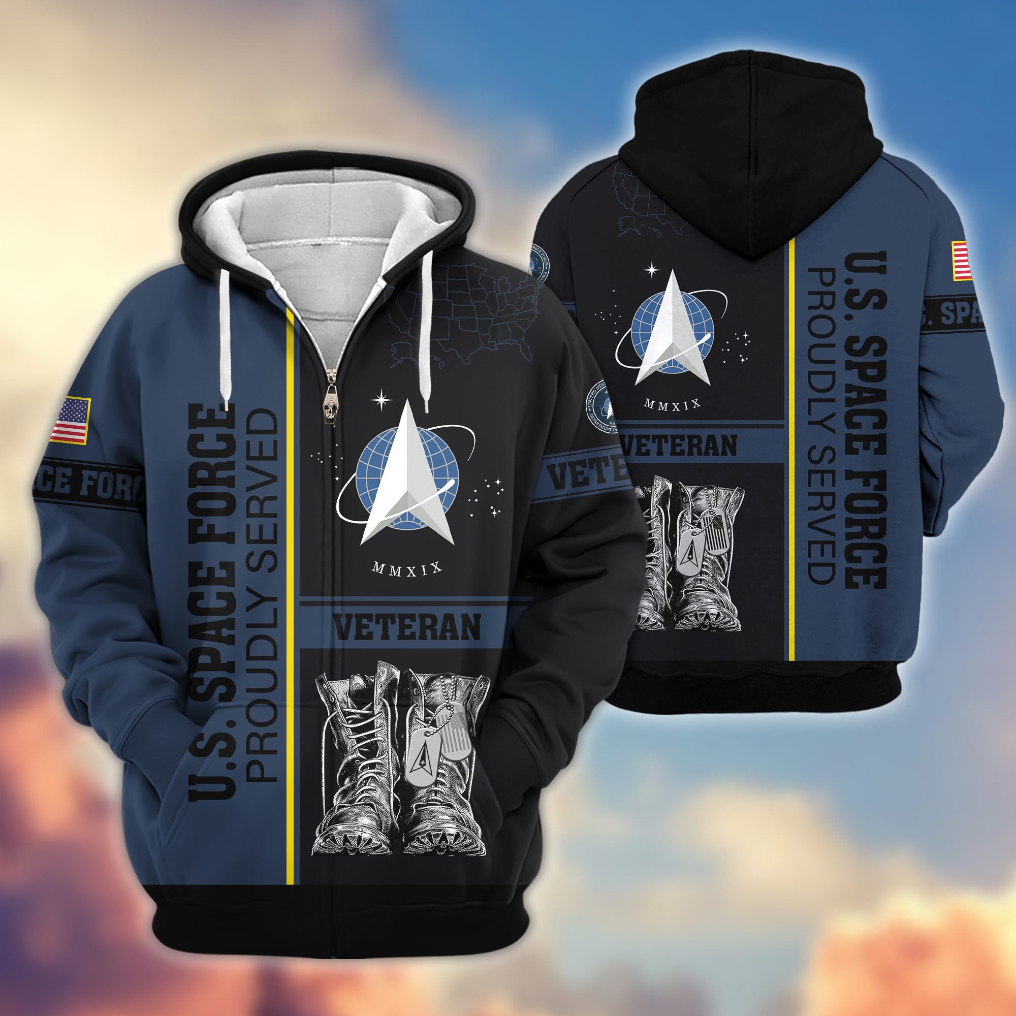 Premium US Veterans Zip Hoodie, Gifts For US Veterans, Gifts On Father's Day, Veterans Day.