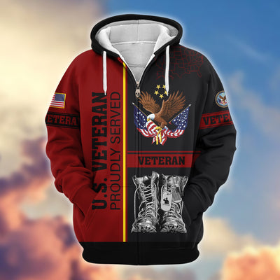 Premium US Veterans Zip Hoodie, Gifts For US Veterans, Gifts On Father's Day, Veterans Day.