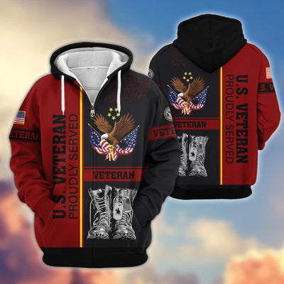 Premium US Veterans Zip Hoodie, Gifts For US Veterans, Gifts On Father's Day, Veterans Day.