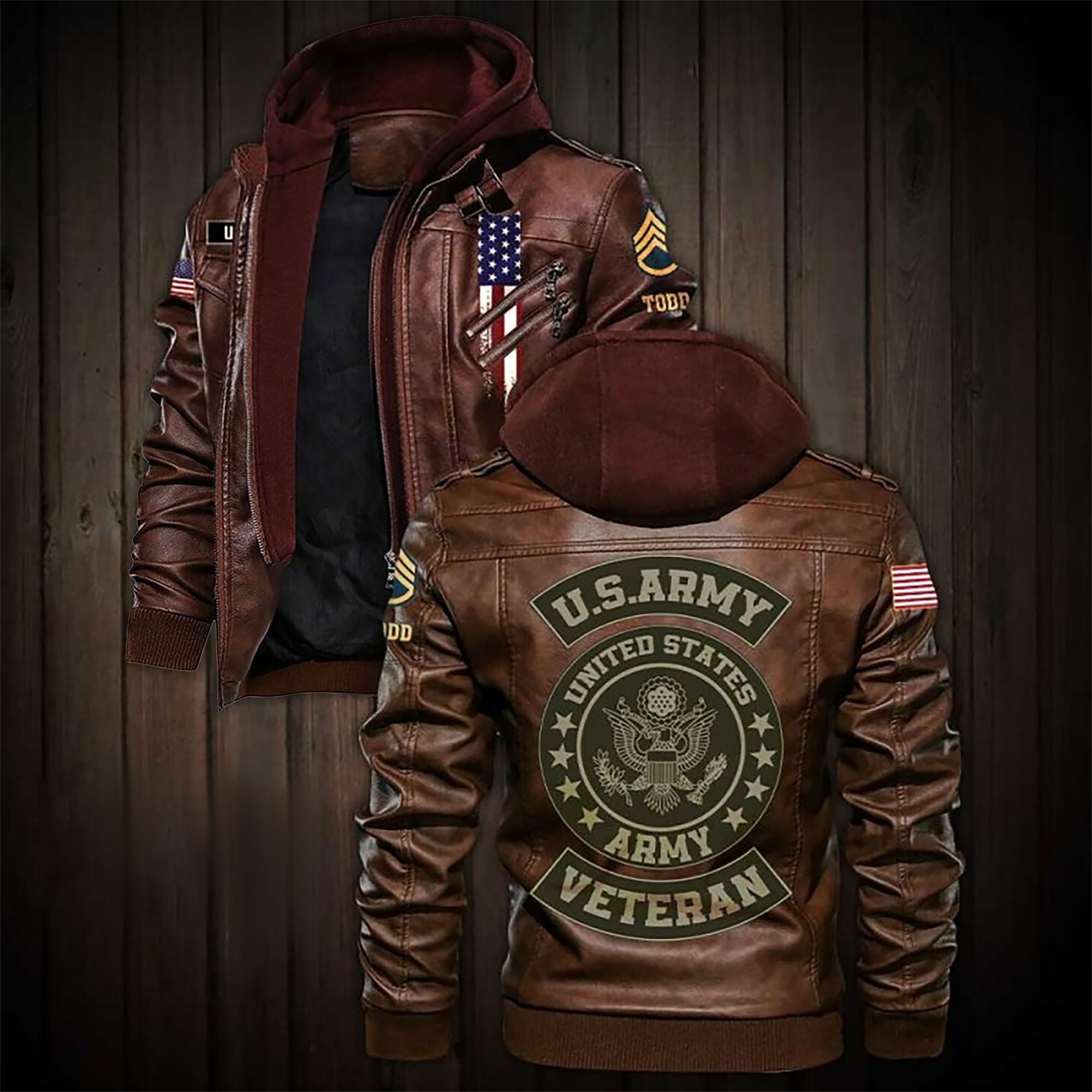 Premium Custom US Army Veteran Leather Jacket, Gifts For Army Veteran, Gifts On Father's Day, Veterans Day.