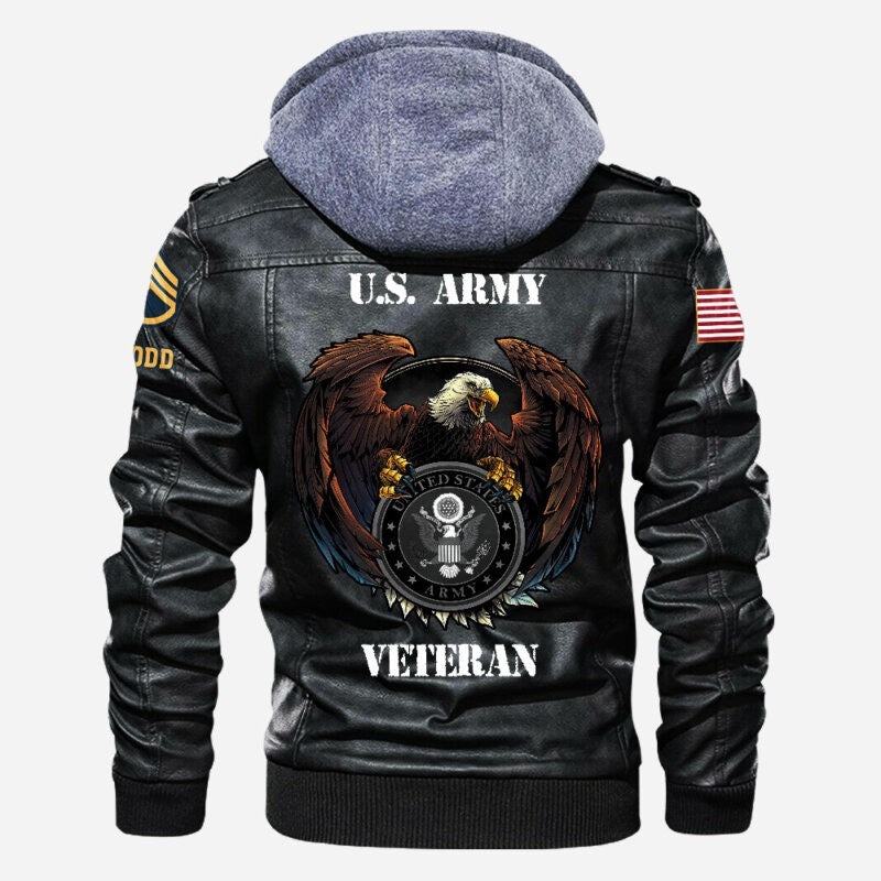 Premium Custom US Army Veteran Leather Jacket, Gifts For Army Veteran, Gifts On Father's Day, Veterans Day.