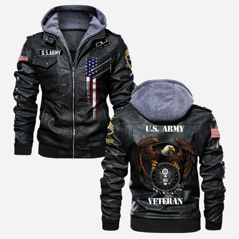 Premium Custom US Army Veteran Leather Jacket, Gifts For Army Veteran, Gifts On Father's Day, Veterans Day.