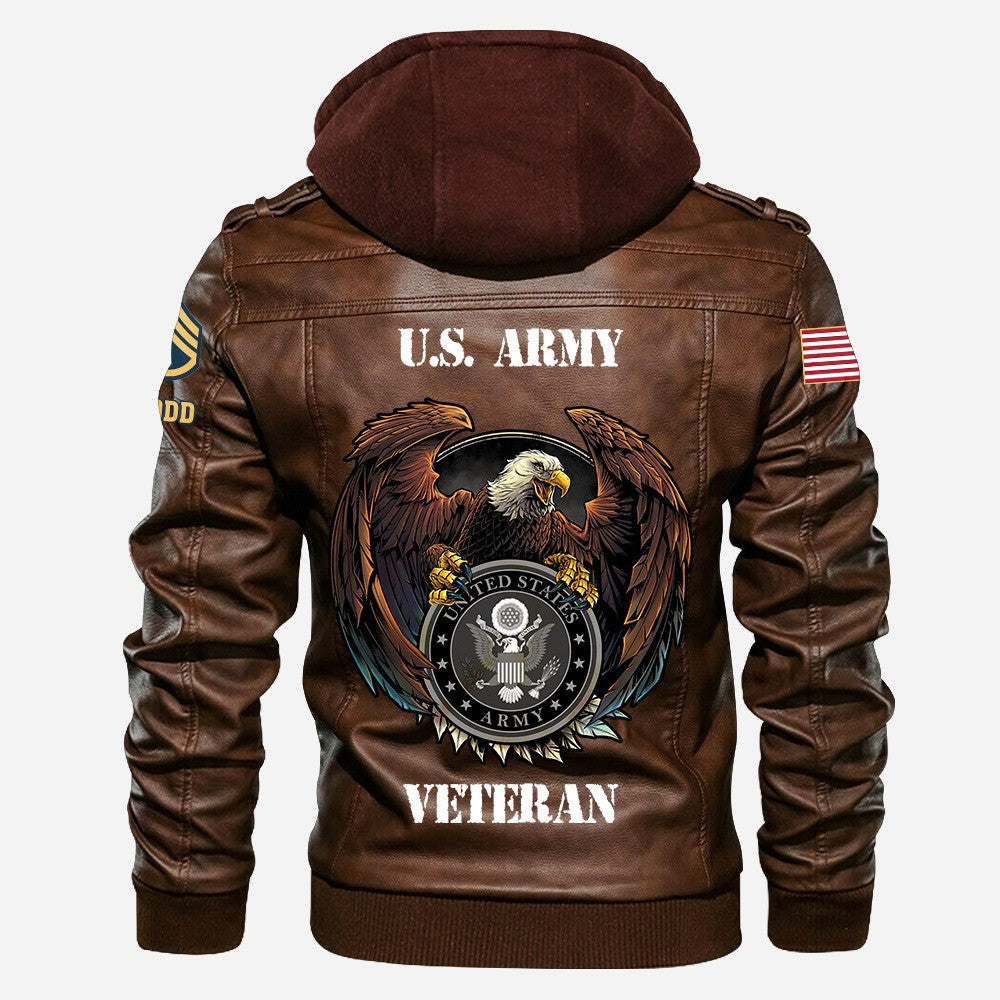 Premium Custom US Army Veteran Leather Jacket, Gifts For Army Veteran, Gifts On Father's Day, Veterans Day.