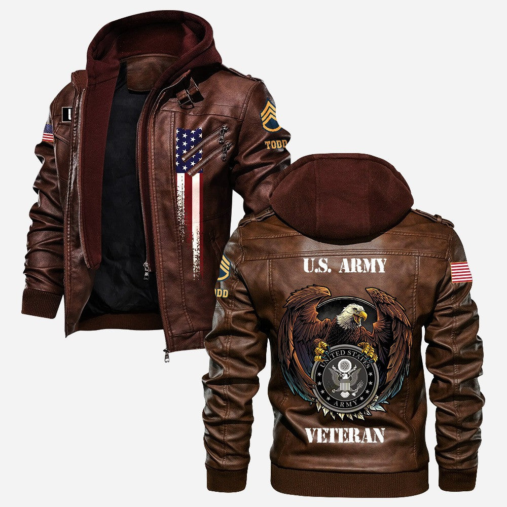 Premium Custom US Army Veteran Leather Jacket, Gifts For Army Veteran, Gifts On Father's Day, Veterans Day.