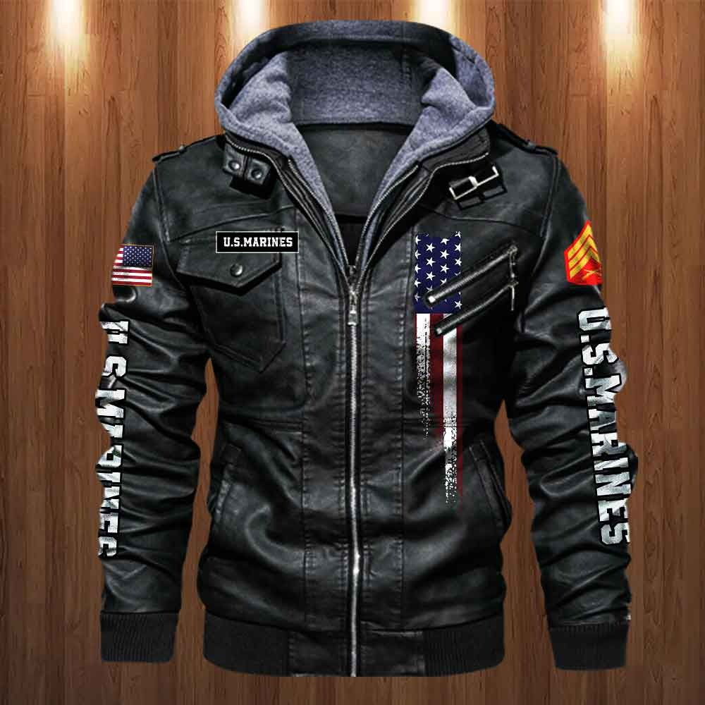 Premium Custom USMC Veteran Leather Jacket, Gifts For Marine Veteran, Gifts On Father's Day, Veterans Day.