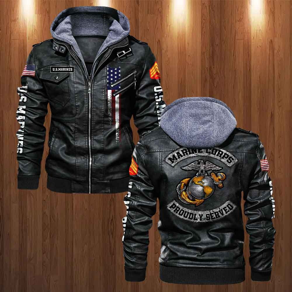 Premium Custom USMC Veteran Leather Jacket, Gifts For Marine Veteran, Gifts On Father's Day, Veterans Day.