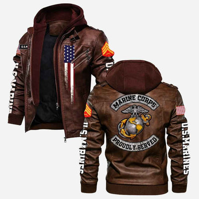 Premium Custom USMC Veteran Leather Jacket, Gifts For Marine Veteran, Gifts On Father's Day, Veterans Day.