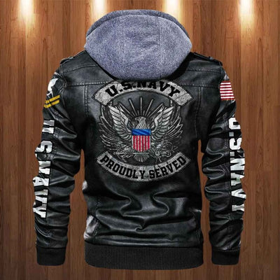 Premium Custom US Navy Veteran Leather Jacket, Gifts For Navy Veteran, Gifts On Father's Day, Veterans Day.