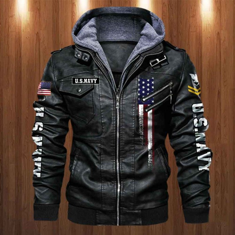 Premium Custom US Navy Veteran Leather Jacket, Gifts For Navy Veteran, Gifts On Father's Day, Veterans Day.