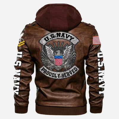 Premium Custom US Navy Veteran Leather Jacket, Gifts For Navy Veteran, Gifts On Father's Day, Veterans Day.