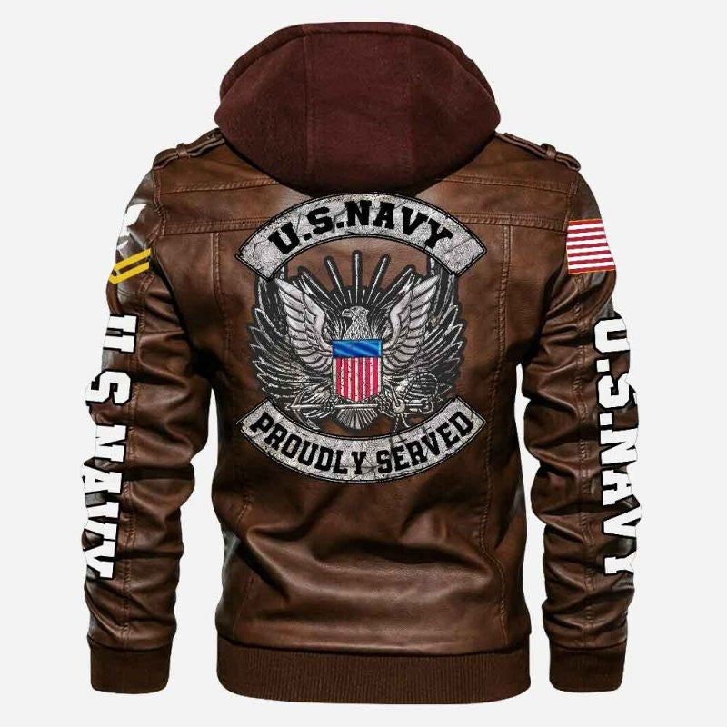 Premium Custom US Navy Veteran Leather Jacket, Gifts For Navy Veteran, Gifts On Father's Day, Veterans Day.