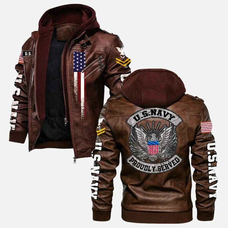 Premium Custom US Navy Veteran Leather Jacket, Gifts For Navy Veteran, Gifts On Father's Day, Veterans Day.