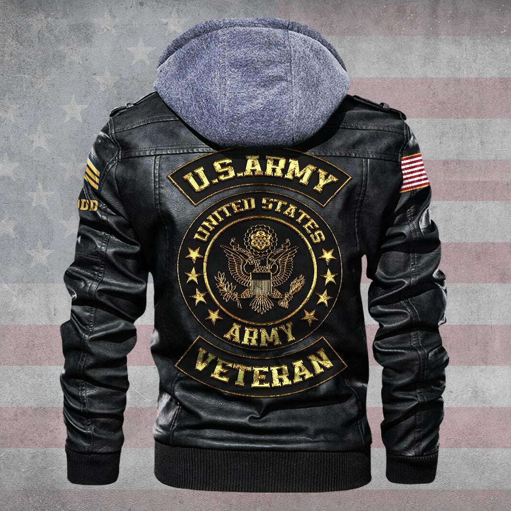 Premium Custom US Army Veteran Leather Jacket, Gifts For Army Veteran, Gifts On Father's Day, Veterans Day.