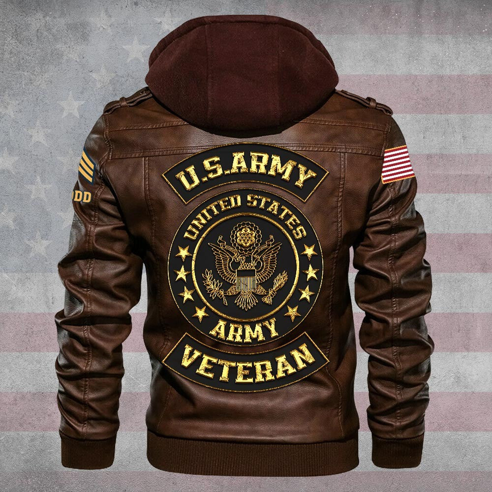Premium Custom US Army Veteran Leather Jacket, Gifts For Army Veteran, Gifts On Father's Day, Veterans Day.