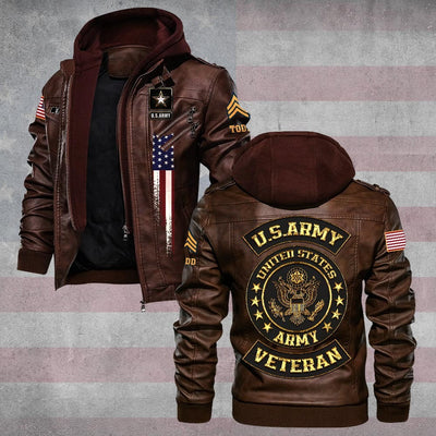 Premium Custom US Army Veteran Leather Jacket, Gifts For Army Veteran, Gifts On Father's Day, Veterans Day.