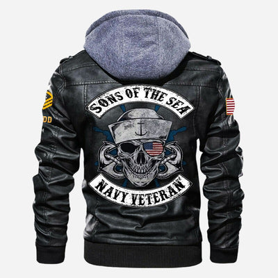 Premium Custom US Navy Veteran Leather Jacket, Gifts For Navy Veteran, Gifts On Father's Day, Veterans Day.