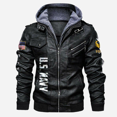 Premium Custom US Navy Veteran Leather Jacket, Gifts For Navy Veteran, Gifts On Father's Day, Veterans Day.
