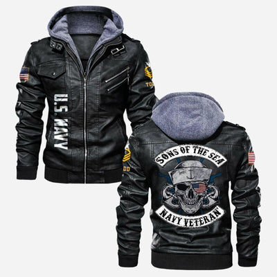 Premium Custom US Navy Veteran Leather Jacket, Gifts For Navy Veteran, Gifts On Father's Day, Veterans Day.