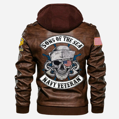 Premium Custom US Navy Veteran Leather Jacket, Gifts For Navy Veteran, Gifts On Father's Day, Veterans Day.
