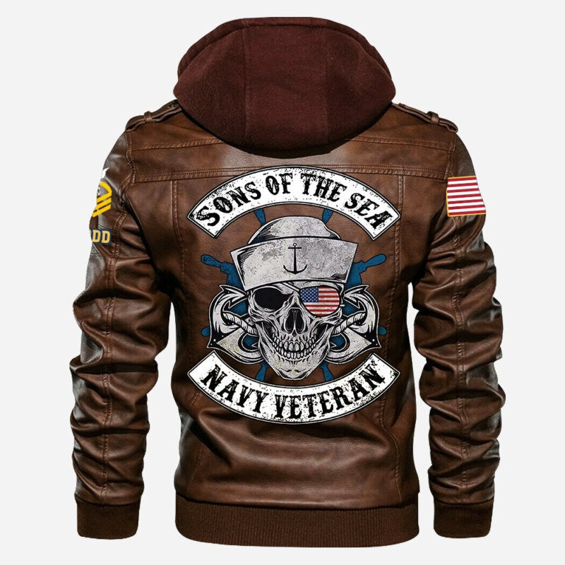 Premium Custom US Navy Veteran Leather Jacket, Gifts For Navy Veteran, Gifts On Father's Day, Veterans Day.