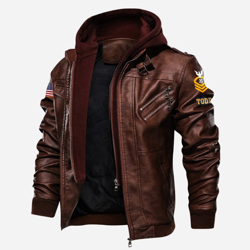 Premium Custom US Navy Veteran Leather Jacket, Gifts For Navy Veteran, Gifts On Father's Day, Veterans Day.