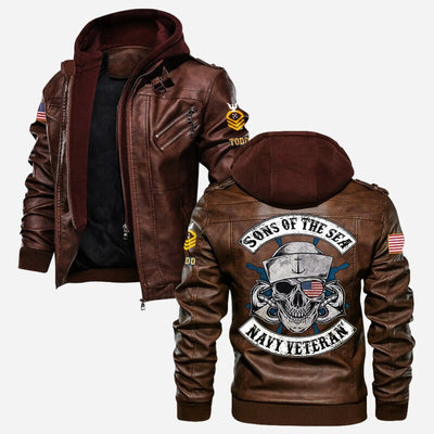 Premium Custom US Navy Veteran Leather Jacket, Gifts For Navy Veteran, Gifts On Father's Day, Veterans Day.