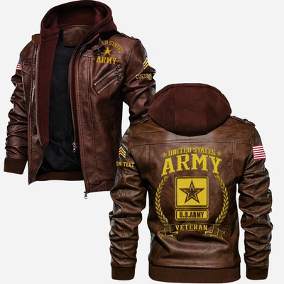 Premium Custom US Army Veteran Leather Jacket, Gifts For Army Veteran, Gifts On Father's Day, Veterans Day.