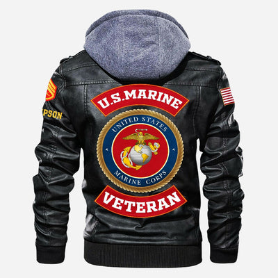 Premium Custom USMC Veteran Leather Jacket, Gifts For Marine Veteran, Gifts On Father's Day, Veterans Day.