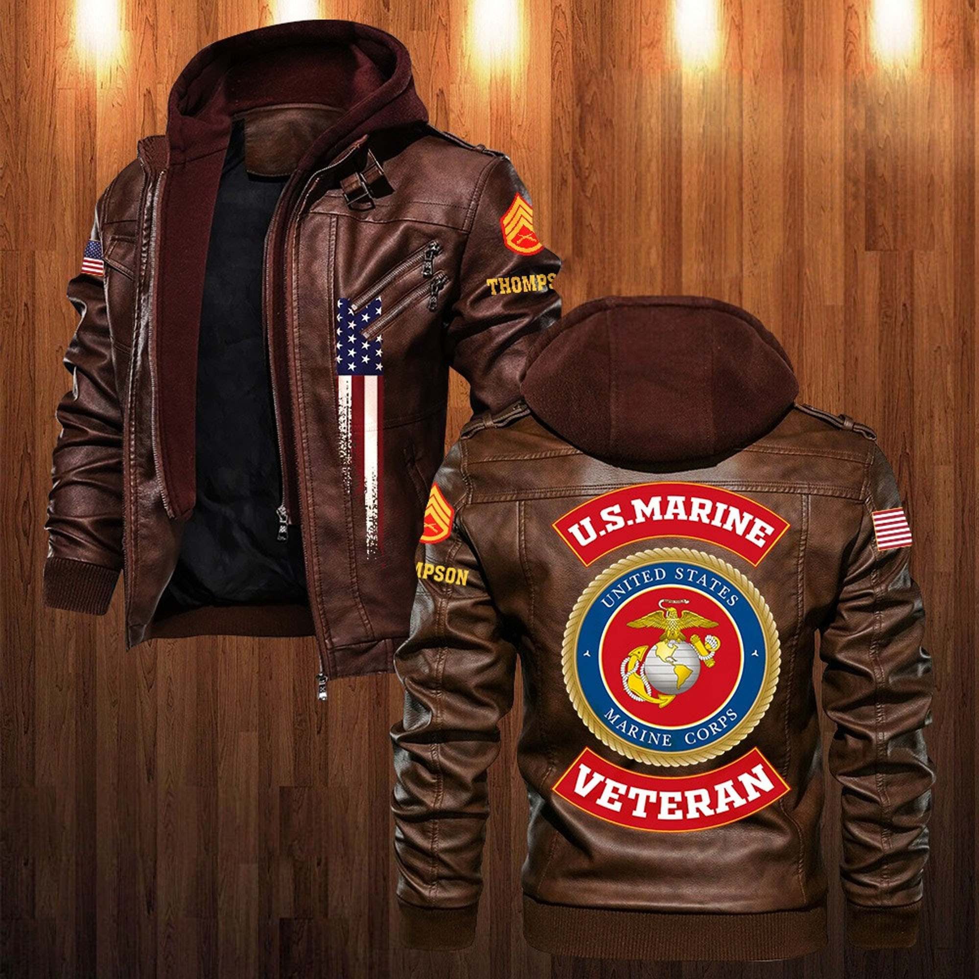 Premium Custom USMC Veteran Leather Jacket, Gifts For Marine Veteran, Gifts On Father's Day, Veterans Day.