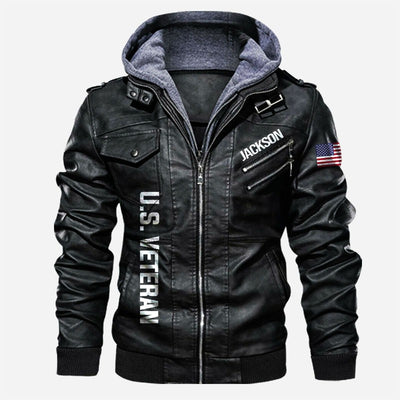 Premium Custom US Veteran Leather Jacket, Gifts For US Veteran, Gifts On Father's Day, Veterans Day.