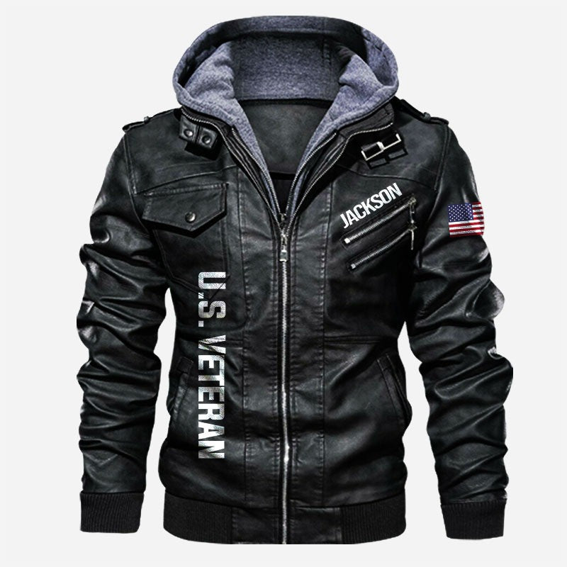Premium Custom US Veteran Leather Jacket, Gifts For US Veteran, Gifts On Father's Day, Veterans Day.