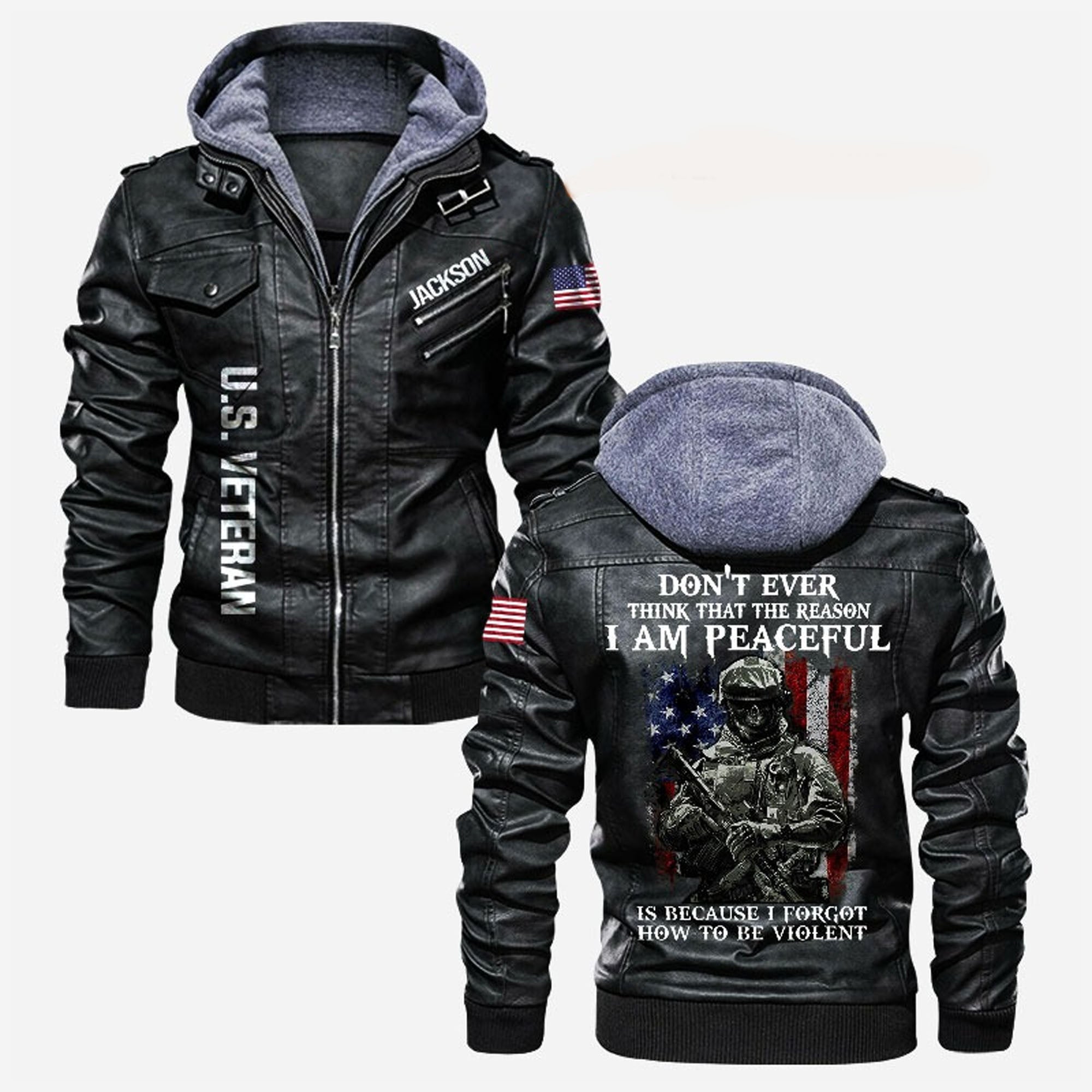 Premium Custom US Veteran Leather Jacket, Gifts For US Veteran, Gifts On Father's Day, Veterans Day.