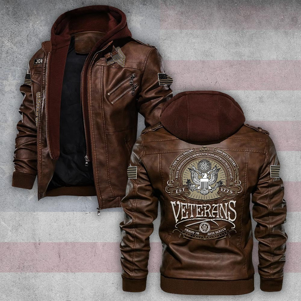 Premium Custom US Veteran Leather Jacket, Gifts For US Veteran, Gifts On Father's Day, Veterans Day.