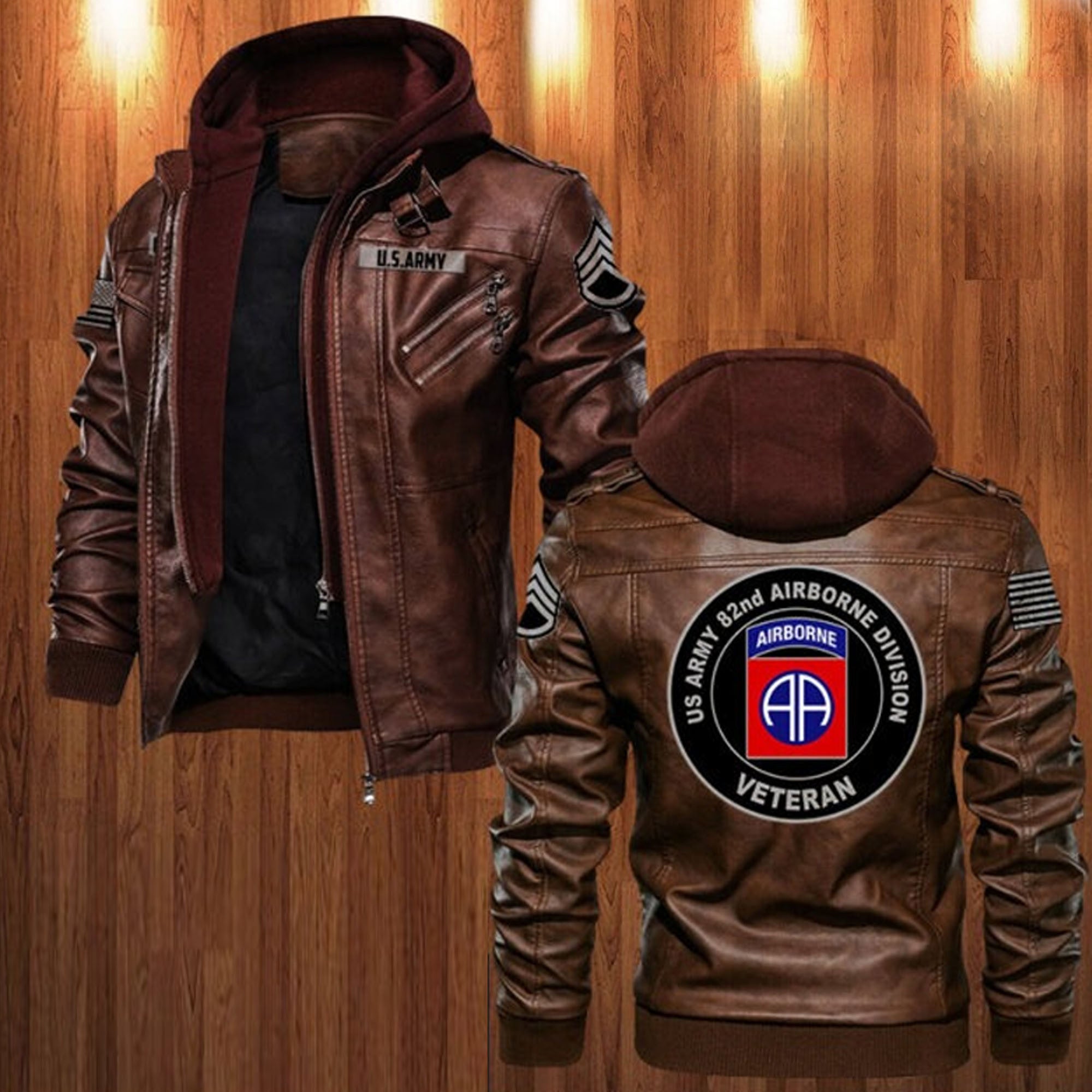 Premium Custom Unit US Army Leather Jacket, Gifts For Army Veteran, Gifts On Father's Day, Veterans Day.