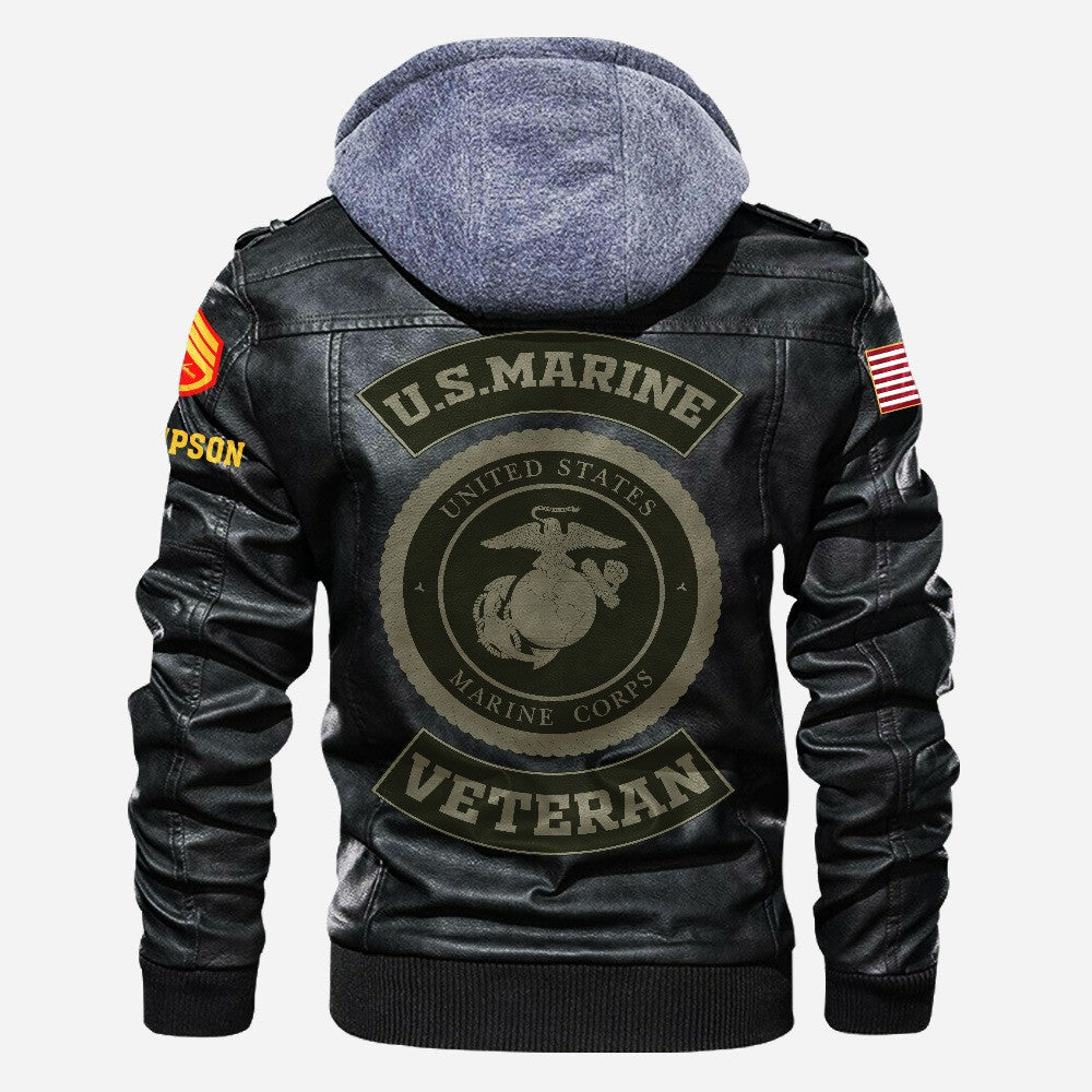 Premium Custom USMC Leather Jacket, Gifts For Marine Veteran, Gifts On Father's Day, Veterans Day.
