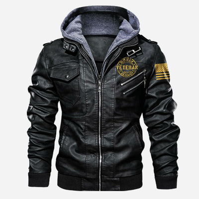 Premium US Veteran Leather Jacket, Gifts For US Veteran, Gifts On Father's Day, Veterans Day.