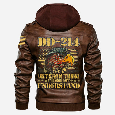Premium US Veteran Leather Jacket, Gifts For US Veteran, Gifts On Father's Day, Veterans Day.