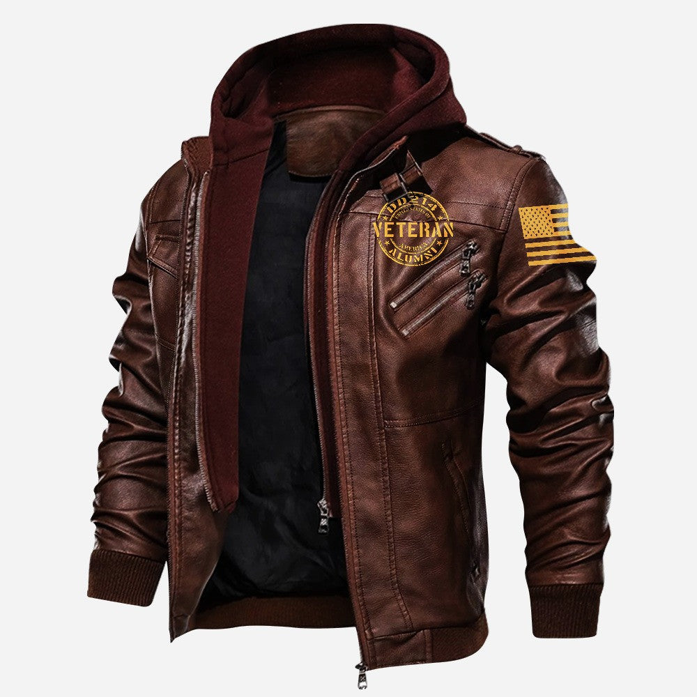 Premium US Veteran Leather Jacket, Gifts For US Veteran, Gifts On Father's Day, Veterans Day.