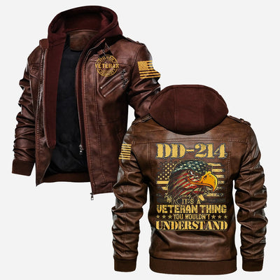 Premium US Veteran Leather Jacket, Gifts For US Veteran, Gifts On Father's Day, Veterans Day.