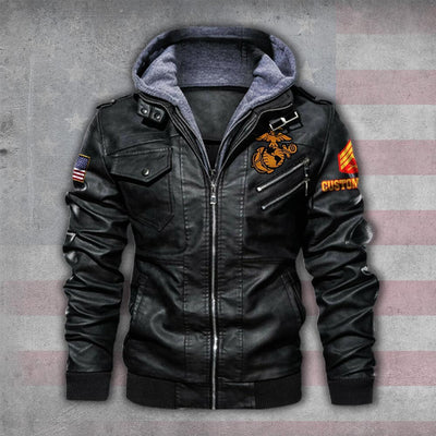 Premium Custom USMC Leather Jacket, Gifts For Marine Veteran, Gifts On Father's Day, Veterans Day.