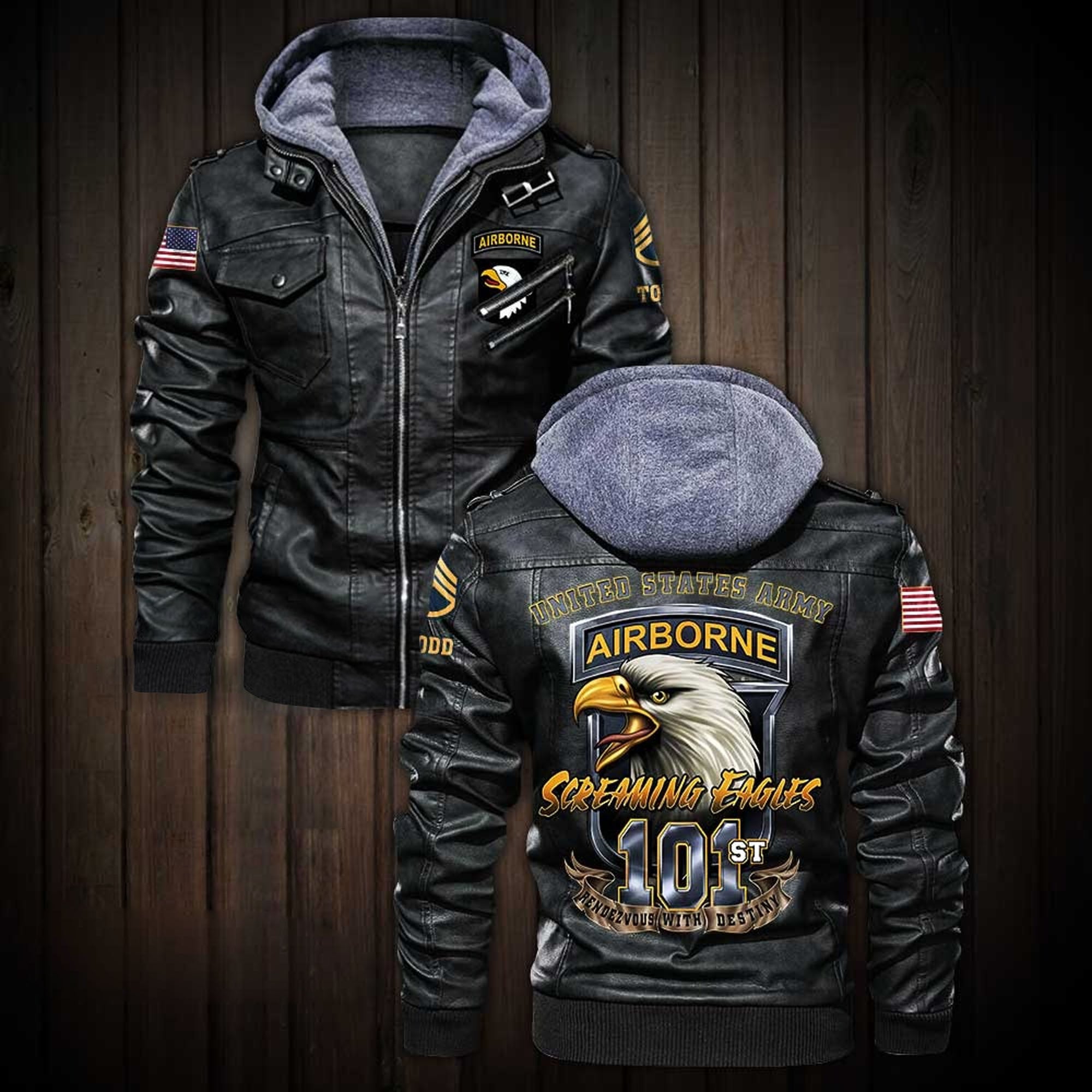 Premium Custom US Army 101st Airborne Division Leather Jacket, Gifts For Army Veteran, Gifts On Father's Day, Veterans Day.