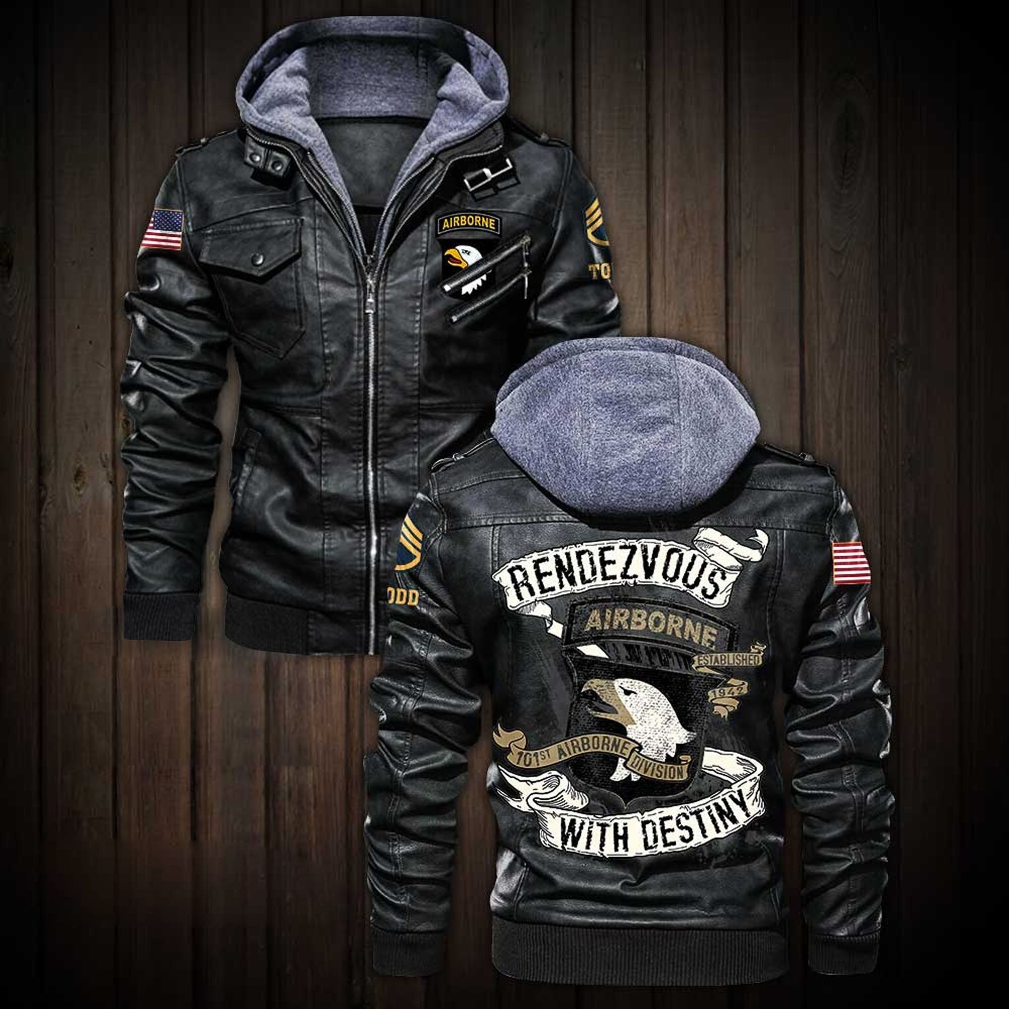 Premium Custom US Army 101st Airborne Division Leather Jacket, Gifts For Army Veteran, Gifts On Father's Day, Veterans Day.