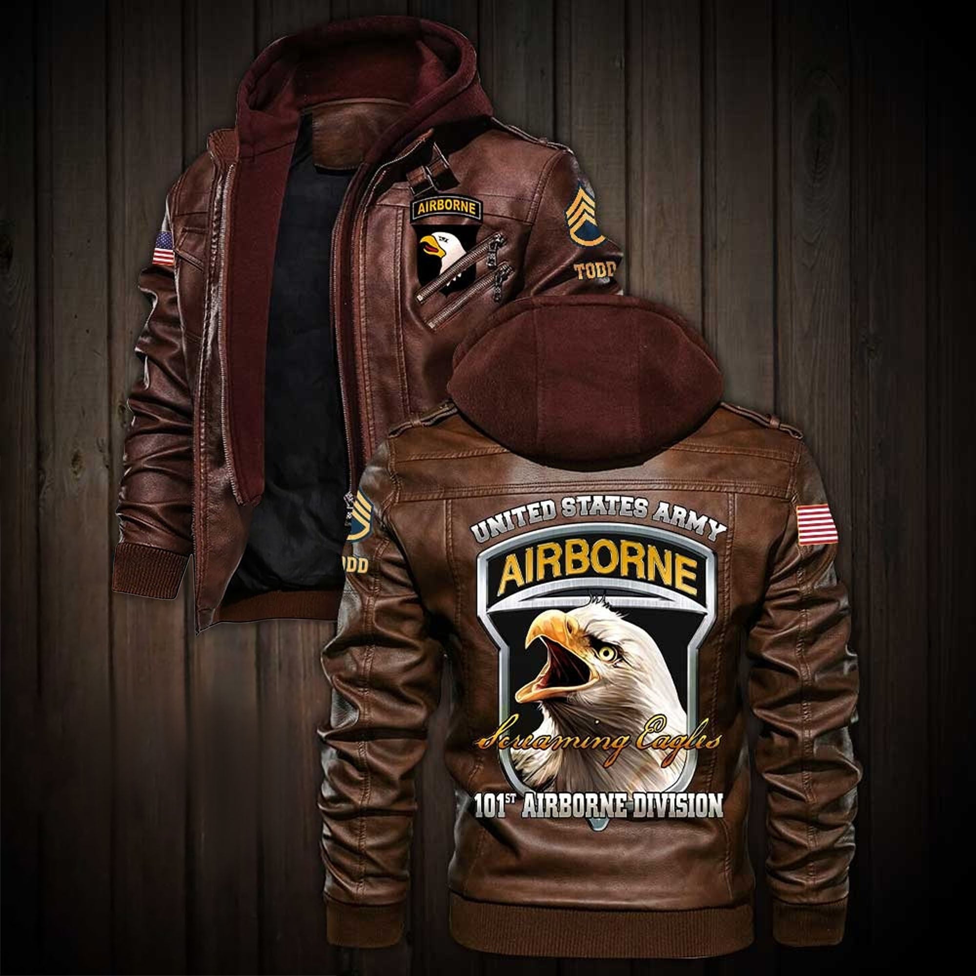Premium Custom US Army 101st Airborne Division Leather Jacket, Gifts For Army Veteran, Gifts On Father's Day, Veterans Day.